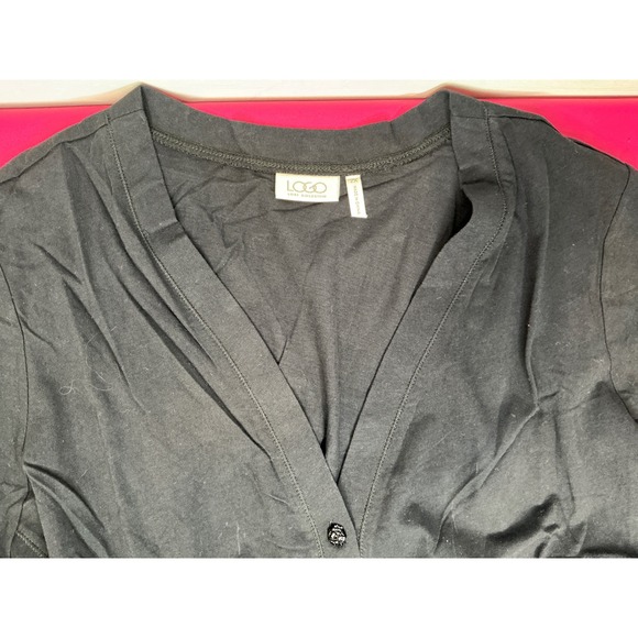 LOGO by Lori Goldstein Womens Button Front Tunic Top Sz 2X Black Lagenlook Flowy - Picture 3 of 9